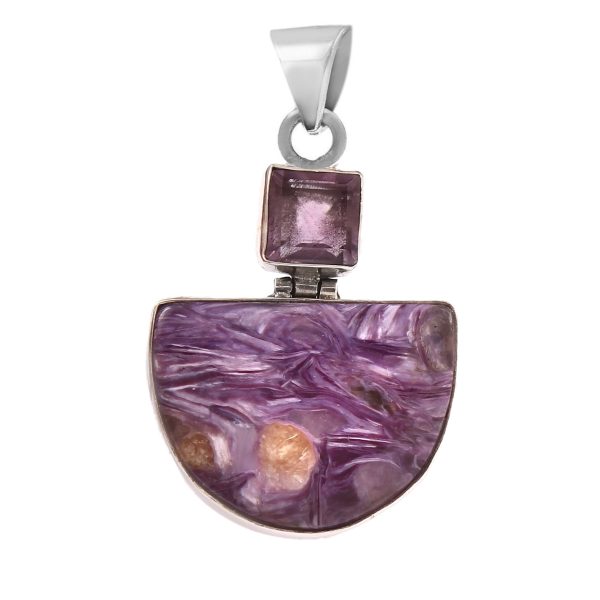 Charoite & Amethyst  1.5" 925 Silver Pendant (RS9-231)