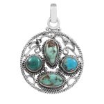 Multi Arizona Turquoise 1.5" 925 Silver Pendant (REXT42-83)