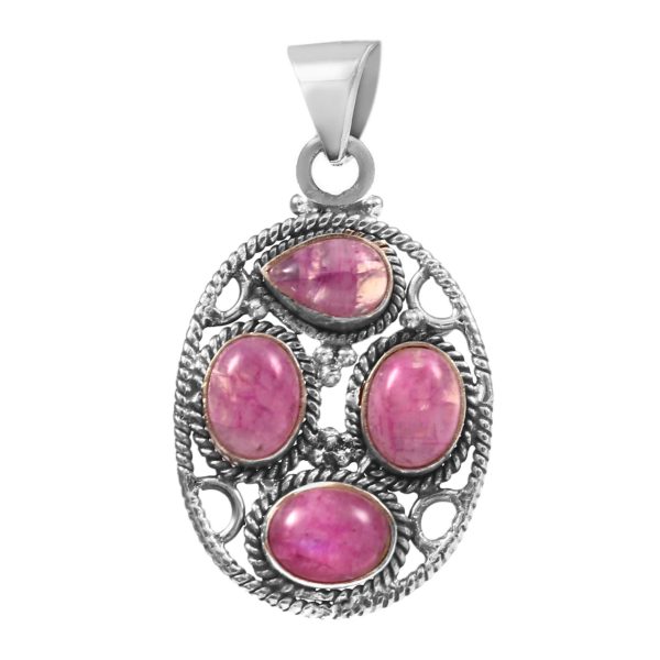 Multi Pink Rainbow Moonstone 1.75" 925 Silver Pendant (REXT42-74)