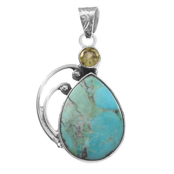 Mohave Turquoise & Peridot 1.5" 925 Silver Pendant (RS9-200)