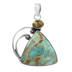 Mohave Turquoise & Peridot 1.5" 925 Silver Pendant (RS9-201)