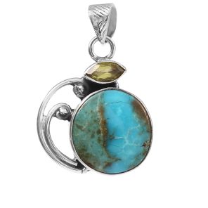 Mohave Turquoise & Peridot 1.25" 925 Silver Pendant (RS9-202)