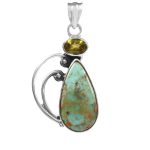Mohave Turquoise & Peridot 1.75" 925 Silver Pendant (RS9-203)