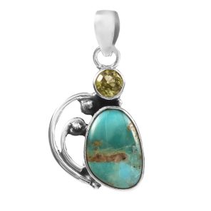 Mohave Turquoise & Peridot 1.25" 925 Silver Pendant (RS9-205)