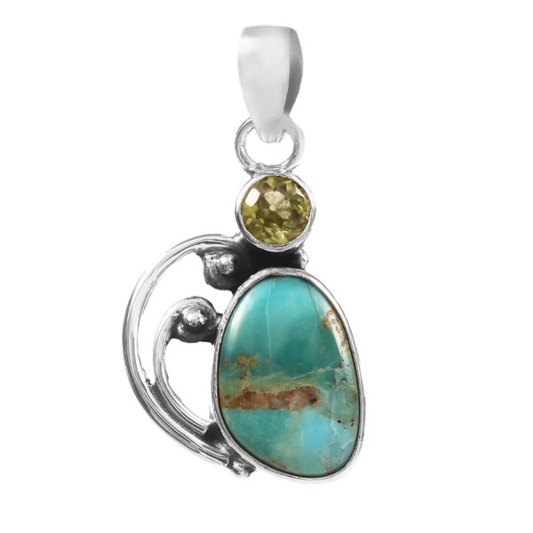 Mohave Turquoise & Peridot 1.25" 925 Silver Pendant (RS9-205)
