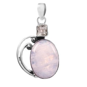 Rainbow Moonstone & Blue Topaz 1.5" 925 Silver Pendant (RS9-192)