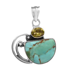 Mohave Turquoise & Peridot 1.25" 925 Silver Pendant (RS9-207)