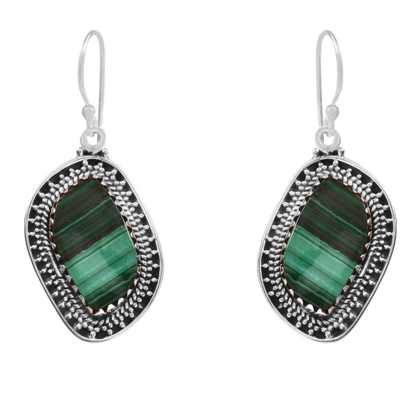 Malachite 1.5" 925 Sterling Silver Earring (RS29-3)