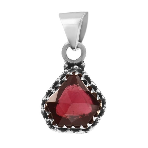 Garnet Rose Cut 1â€³ 925 Sterling Silver Pendant (REXT11-7)