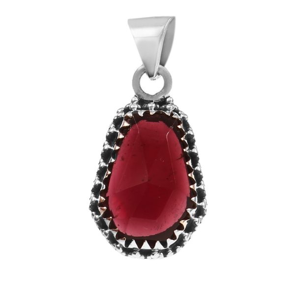 Garnet Rose Cut 1â€³ 925 Sterling Silver Pendant (REXT11-12)