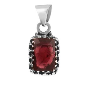 Garnet Rose Cut 1â€³ 925 Sterling Silver Pendant (REXT11-15)