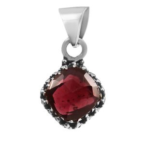 Garnet Rose Cut 1â€³ 925 Sterling Silver Pendant (REXT11-17)