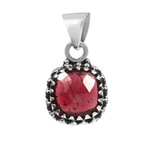Garnet Rose Cut 1â€³ 925 Sterling Silver Pendant (REXT11-18)