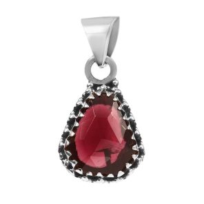 Garnet Rose Cut 1â€³ 925 Sterling Silver Pendant (REXT11-19)