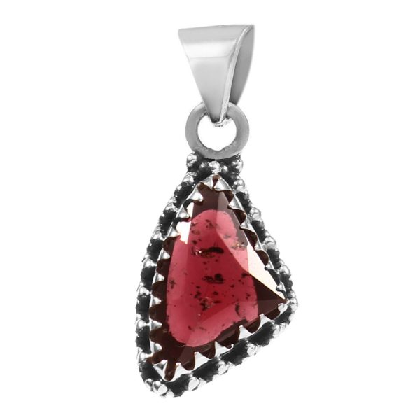 Garnet Rose Cut 1â€³ 925 Sterling Silver Pendant (REXT11-21)