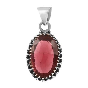 Garnet Rose Cut 1.25â€³ 925 Sterling Silver Pendant (REXT11-23)