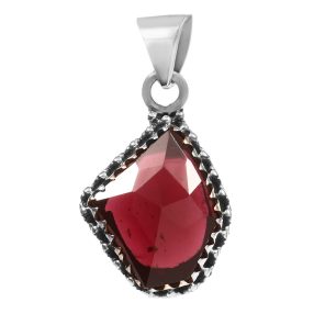Garnet Rose Cut 1â€³ 925 Sterling Silver Pendant (REXT11-27)