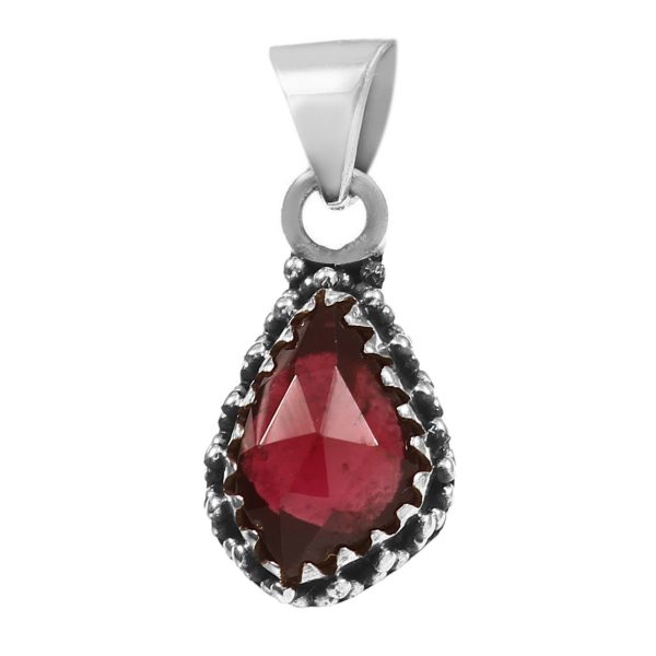 Garnet Rose Cut 1â€³ 925 Sterling Silver Pendant (REXT11-28)