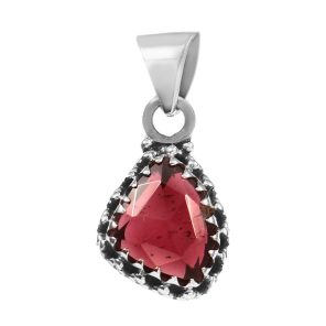 Garnet Rose Cut 1â€³ 925 Sterling Silver Pendant (REXT11-33)