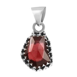Garnet Rose Cut 1â€³ 925 Sterling Silver Pendant (REXT11-37)