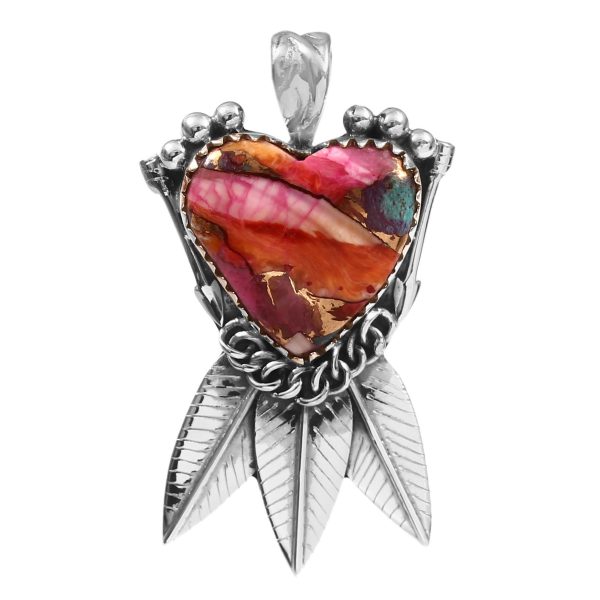 Pink Dahlia Turquoise Southwest Heart 925 Sterling Silver Pendant (RS29-156)