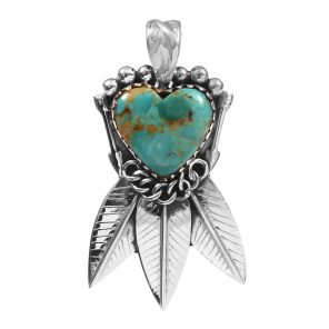 Mohave Turquoise Southwest Heart 925 Sterling Silver Pendant (RS29-169)