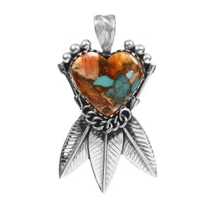 Spiny Oyster Turquoise Southwest Heart 925 Sterling Silver Pendant (RS29-166)