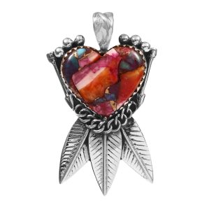 Pink Dahlia Turquoise Southwest Heart 925 Sterling Silver Pendant (RS29-157)