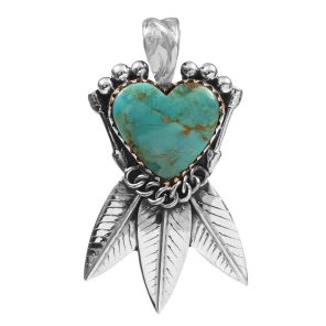 Mohave Turquoise Southwest Heart 925 Sterling Silver Pendant (RS29-172)