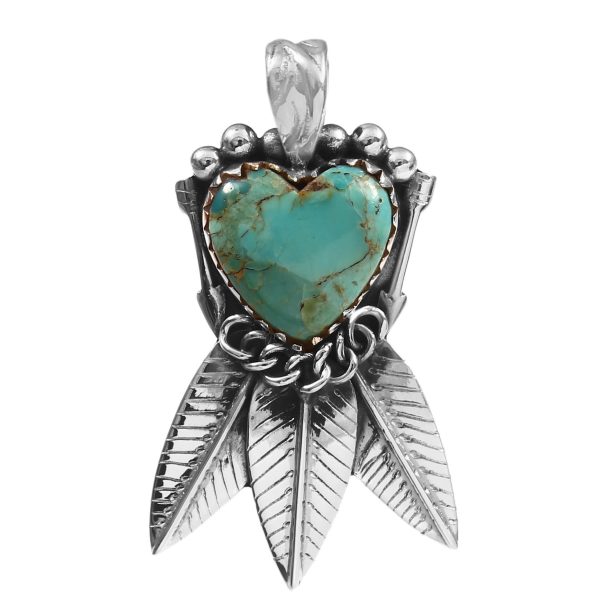Mohave Turquoise Southwest Heart 925 Sterling Silver Pendant (RS29-171)