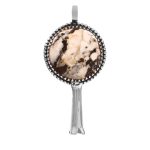 White Buffalo Turquoise Squash Blossom 2" 925 Sterling Silver Pendant (REXT11-54)