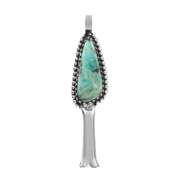 Mohave Turquoise Squash Blossom 1.75" 925 Sterling Silver Pendant (REXT11-65)