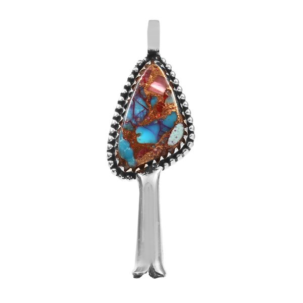Pink Dahlia Turquoise Squash Blossom 1.75" 925 Sterling Silver Pendant (REXT11-61)