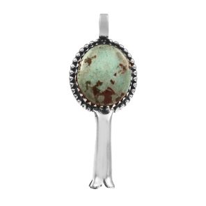 Morenci Turquoise Squash Blossom 1.75" 925 Sterling Silver Pendant (REXT11-71)