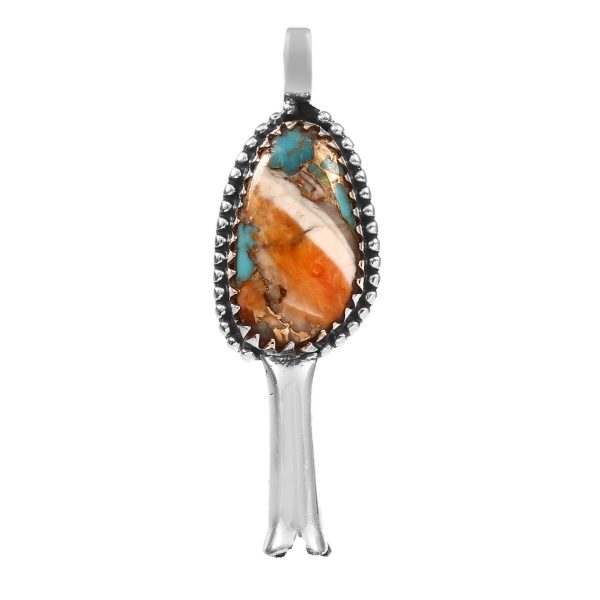 Spiny Oyster Turquoise Squash Blossom 1.75" 925 Sterling Silver Pendant (REXT11-45)
