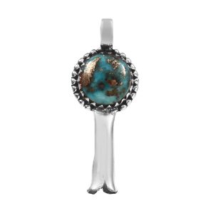 Morenci Turquoise Squash Blossom 1.3" 925 Sterling Silver Pendant (REXT11-73)