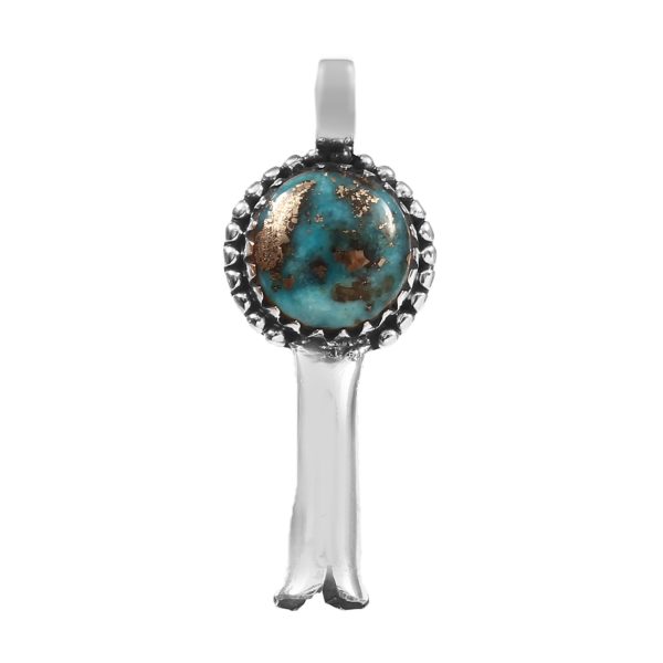 Morenci Turquoise Squash Blossom 1.3" 925 Sterling Silver Pendant (REXT11-73)