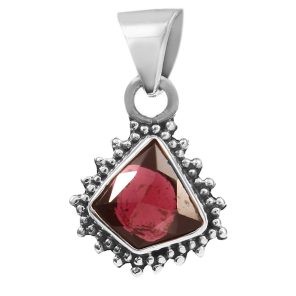 Garnet Rose Cut 1â€³ 925 Sterling Silver Pendant (RS29-182)