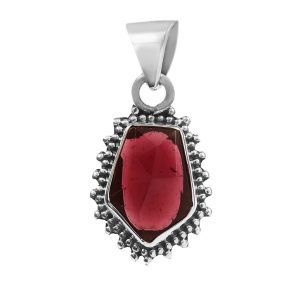 Garnet Rose Cut 1â€³ 925 Sterling Silver Pendant (RS29-190)