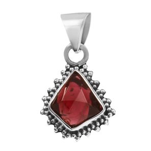 Garnet Rose Cut 1â€³ 925 Sterling Silver Pendant (RS29-192)