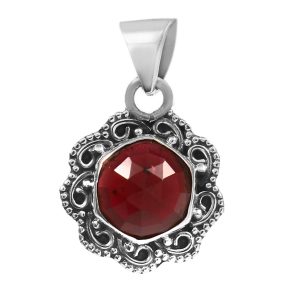 Garnet Rose Cut 1.2â€³ 925 Sterling Silver Pendant (RS29-133)