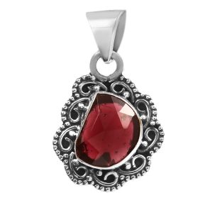 Garnet Rose Cut 1â€³ 925 Sterling Silver Pendant (RS29-135)