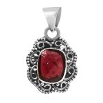 Garnet Rose Cut 1â€³ 925 Sterling Silver Pendant (RS29-136)