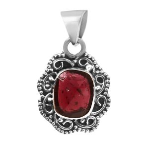 Garnet Rose Cut 1â€³ 925 Sterling Silver Pendant (RS29-136)