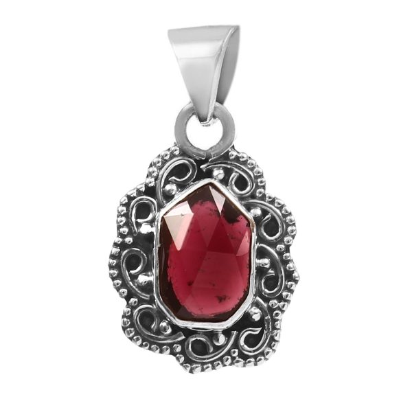 Garnet Rose Cut 1.2â€³ 925 Sterling Silver Pendant (RS29-141)