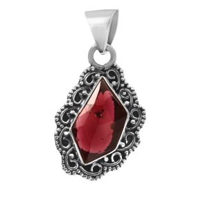 Garnet Rose Cut 1.25â€³ 925 Sterling Silver Pendant (RS29-143)