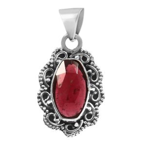 Garnet Rose Cut 1.25â€³ 925 Sterling Silver Pendant (RS29-148)