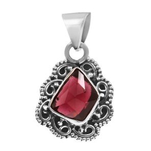 Garnet Rose Cut 1â€³ 925 Sterling Silver Pendant (RS29-154)