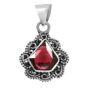 Garnet Rose Cut 1â€³ 925 Sterling Silver Pendant (RS29-155)