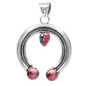 Pink Dahlia Turquoise Navajo Naja 925 Silver Pendant (RS10-112)